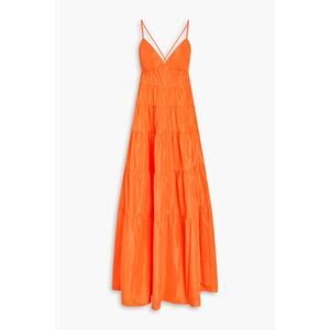 STAUD Orange Ripley Tiered Taffeta Maxi Dress